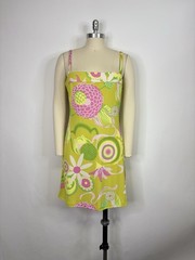 Vtg Dolce & Gabbana D&G Lime Green 60s Psychedelic Floral Print Dress IT 46