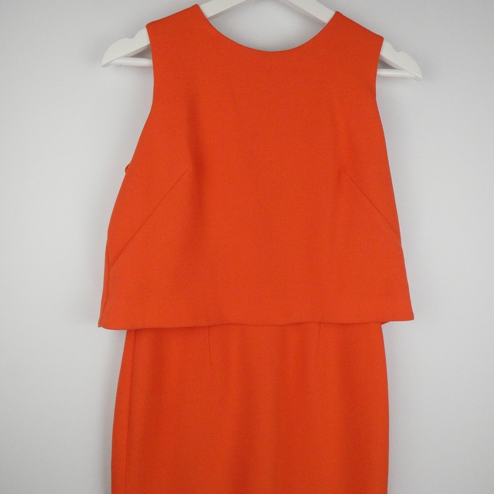 Eliza J Dress Womens 2 Orange Sleeveless Crepe Popover Sheath Stretch Lined