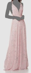$325 Love By Theia Women&rsquo;s Pink Silver Floral Foil Print Chiffon Gown Size 2