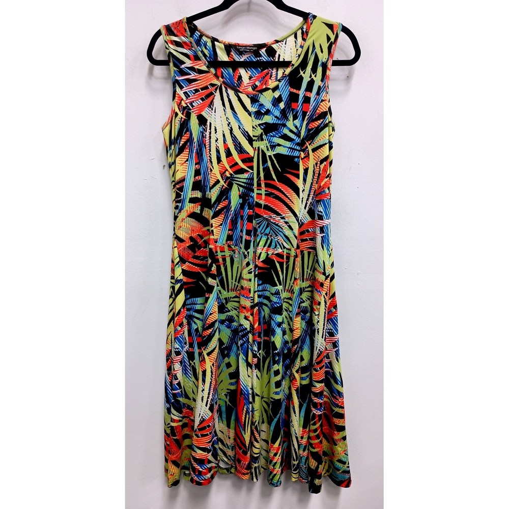 Tango Mango BOHO Midi Dress Womens Small Tropical Palm Tree Print Summer A-Line