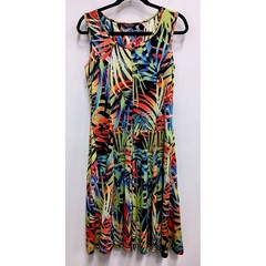 Tango Mango BOHO Midi Dress Womens Small Tropical Palm Tree Print Summer A-Line