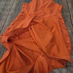 Lulus Masterfully Mod Side Button Midi Dress Womens L Bright Orange Retro Mod