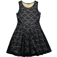 Soprano Womens Dress sz L Black Tan Lined Illusion Pullover Fit & Flare Stretch