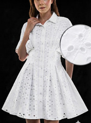 NWT Cal Style Eyelet Button-up Front Cotton Shirt Dress Pockets Lined sz L White
