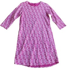 Fresh Produce Pink Geometric Fan Print 3/4 Sleeve Cotton Shift Dress Pockets S/M
