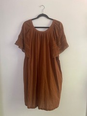 Old Navy Women&rsquo;s Brown Cotton Dress Crochet Flutter Sleeve & Pockets Size 2X