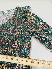 J.Crew V-neck Smocked Cottagecore Floral Green Midi Dress Side Zip Pocket Size M