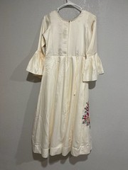 Cream Embroidered Floral Maxi Dress with Bell Sleeves