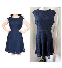 Wisp Stitch Fix Dress Size 12 Petite NWT Leeah Lace Knit Navy Zip Lined Stretch
