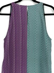 100% Silk Shift Mini Dress Medium Patchwork Geometric Tropical VNeck Sleeveless