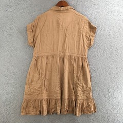 Daily Thread Shirt Mini Dress Womens L Ruffle Short Sleeve Button Front Beige
