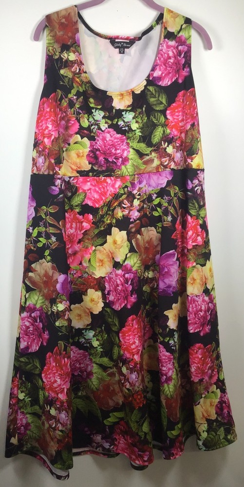 Slinky Brand Woman&rsquo;s Sleeveless Multicolor Floral 1X 2 Piece Dress Set