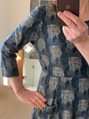 White Stuff Casual Jersey Dress With Pockets Teal Mix Owl Print 3/4 Sleeve Uk 10