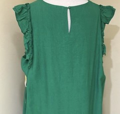 CeCe Green Solid Round Neck Shift Dress Ruffle Flutter Sleeves Knee 18W 7431916