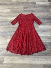Signature by Sangria Dress Sz 14 Red Lace Lined Holiday Party Boho Christmas Fun