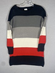 Blue Rain Dress Size M Gray White Red Black Colorblock Long Sleeve 100% Acrylic