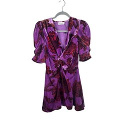 RHODE Leanna Dress Camellia Vine Purple Pink Velvet Floral Puff Sleeve Sz M NWOT