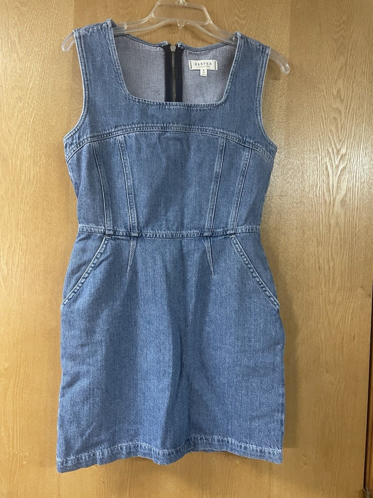 Harper Heritage Light Blue Denim Sheath Dress Sleeveless Fit Classic W Pockets
