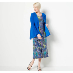 Attitudes by Renee Como Jersey Midi Dress Cardigan Set Blue/Butterfly Size XS