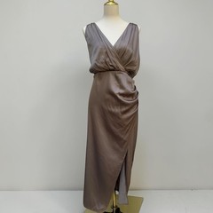 Abercrombie & Fitch Draped Satin Midi Dress XLP Taupe Brown Surplice NEW Party