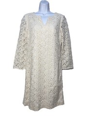 Talbots Shift Dress Cotton Lyocell Blend Crochet Lace Ivory Lined Beautiful Sml