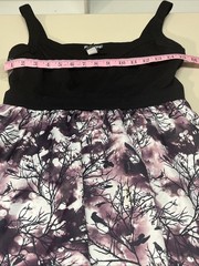 Hot Topic SM Crows Print V-Neck Fit & Flare Dress Black Purple White Goth Glam