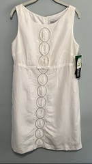 Jessica Howard Embroidery Off-White Sheath Sleeveless Dress Linen Blend Size 12