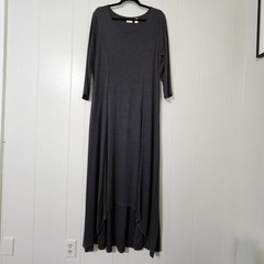 Chico’s Maxi Dress Size 2 Large Gray Hi Low Stretch Jersey Knit Casual