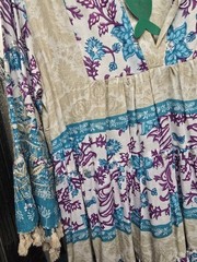 Antica Sartoria Boho Floral Tassel Mini Dress – Purple & Turquoise Tiered New