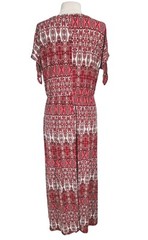 Elie McCarthy Womens Maxi Size XL Crew Neck Short Slit Sleeve Floral Red Stretch