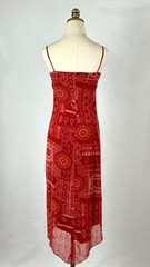 Vtg 90s Y2K City Triangles Red Patchwork Mesh Babydoll Dress Asymmetrical Hem