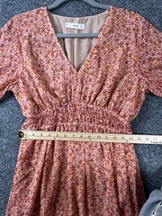 MNG Mango Dress Women Size 4 Pink Chiffon Floral Ruched waist Summer Spring