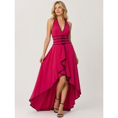 Dusk 11/12 Y2K Hot Pink Halter High Low Gown Bow Detail Ruffle Dress Elle Woods