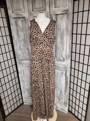 Long Woosea Maxi V neck Dress Sz M Cheetah Print Sleeveless Machine Washable