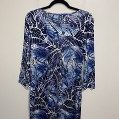 Tango Mango Dress Womens Medium Stretch Floral Leaf Print Tropical Resortwear