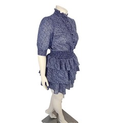 Michael Kors Blue Floral Mini Dress Women&rsquo;s M Smocked Waist Ruffle Tiered V Neck