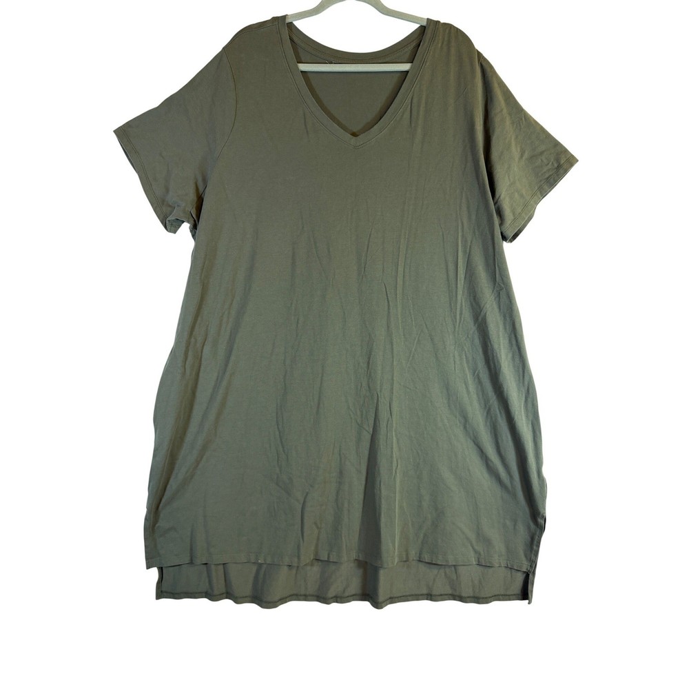 Universal Thread Womens 3X Olive Green V-Neck Short Sleeve T-Shirt Dress Pockets