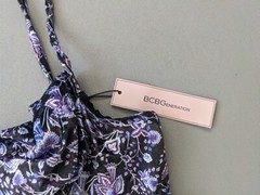 BCBGeneration Size MEDIUM Spaguetti Straps Black Velvet Floral Mini Dress NEW