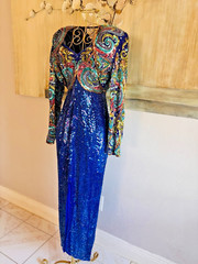 Naeem Khan Riazee Nights Silk Beaded Sequin Gown Bolero Blue M