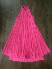 Haeof Women’s size Medium Pink Sleeveless Maxi Layered Dress with Pockets EUC