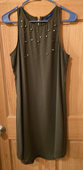 Apt. 9 Olive Green Sleeveless Shift Dress Pearl Gem Embellished Mini Size Large