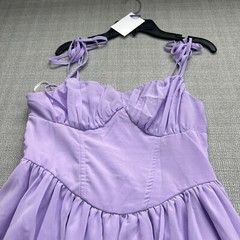 Lilac Babydoll Mini Dress 6 Fairycore Y2K Sweetheart Tie Straps Flowy Purple