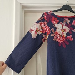 Joules Size 12 Dress Blue Pink Floral Cotton Autumn