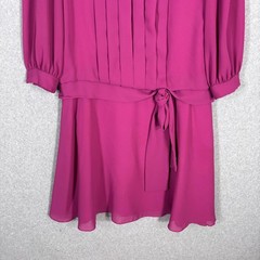 Vintage 80s Coco California Dress Medium Midi Pleated Drop Waist Bow Fuchsia USA