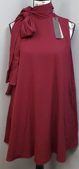 Black Halo Mini Dress Womens Small Burgundy Stretch Sleeveless Tie Neck Pullover