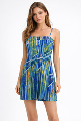 Alberto Makali Spaghetti Strap Watercolor Abstract Mini Dress Size 8 Y2K USA