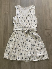 New Splendid Women’s Sleeveless Dress With Belt, Size XS, white w navy pattern