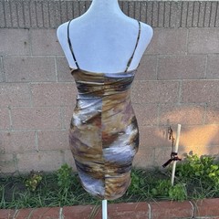 Y2K Blanc Abstract Mesh Bodycon Slip Dress | Earth Tone Mini Dress