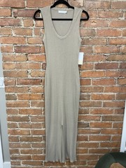 JUSTFAB Maxi Dress Beige Knit Sleeveless Side Slit Scoop Neck Pullover Size M