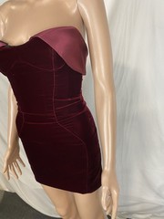 Mugler Womens Satin Trimmed Velvet Strapless Mini Dress Size XXS/IT 36 Blood Red